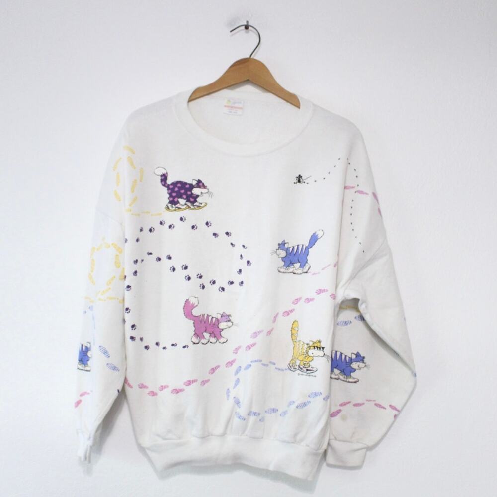 Vintage Cool Kitty Cat Sweatshirt Large